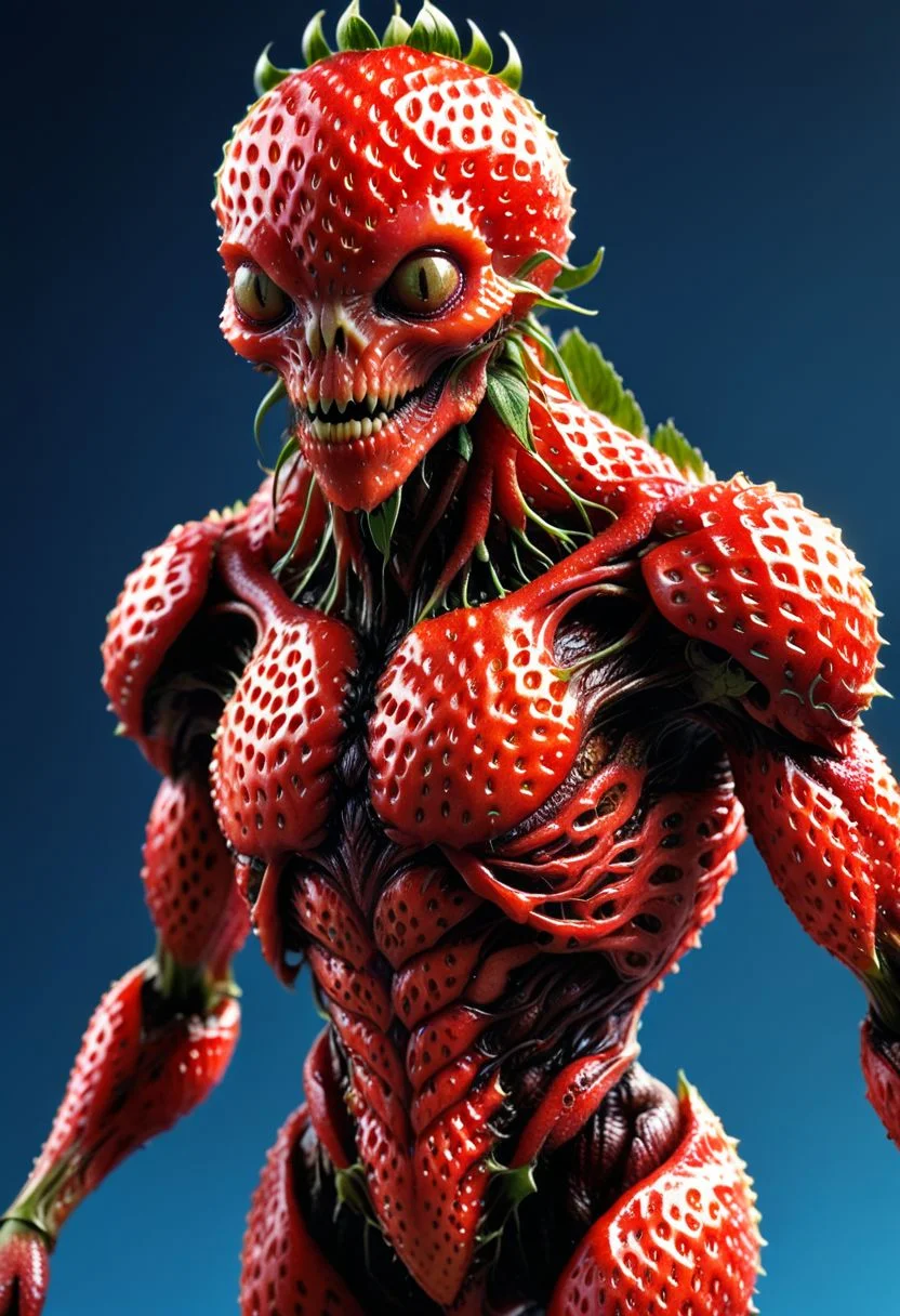 strwbrrxl, ((full body)), an otherworldly fantasy monstrous alien creaturecharacter textured by strawberry red skin, very detailed, 4k, masterpiece, morph, photo realistic, RAW photo, subject, 8k uhd,sharpened focus soft, lighting, high quality, The surface of the strawberry is dotted with numerous small seeds and has a bright red color, which is typical for ripe strawberries. hyper realistic and highly detailed, closeup portrait photo
<lora:artialien:0.7> artialien