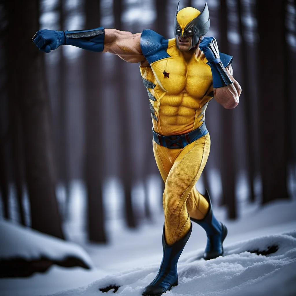 WolverineV2-1024, a man dressed as wolverine,side view, in winter canadian forest, highly detailed, photography, ultra sharp, film, bokeh, professional, 64k <lora:WolverineV2-1024-000350:0.8>