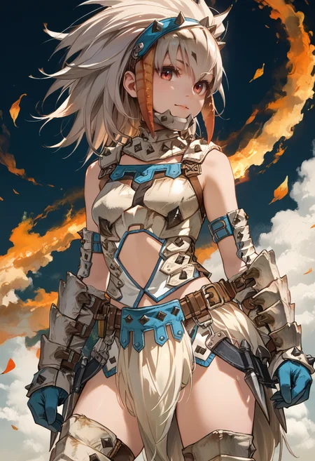 (score_9:0.9),score_8_up,score_7_up,rating_safe,anime style,(zPDXL),<lora:Barioth S Armor ponyXL v2.1:0.83>,1girl,red eyes,white thigh boots,blue eyes,solo,white elbow gloves,white loincloth,barioth armor,white helmet,
