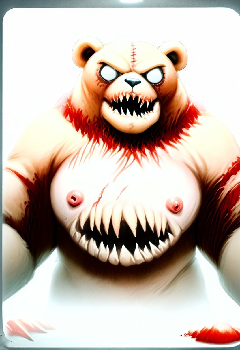 <lora:Zazu-a:1> hattiezazu, digital art, soft light, score_9, score_8_up, score_7_up, score_6_up, score_5_up, score_4_up, cute girl, monsterous, small cute huge fake tits, nipples bear, teddy bear bade out of patches kf human skin, stitched together, fleshly, solo, kitchen background, hattiezazu, digital art, soft light, cybermutant, fleshmutant, CarnageStyle, DonMFr4nk3nst31nXL , ruanyi0606,bear costume,red bowtie,teddy bear, DonMFr4nk3nst31nXL , cybermutant, fleshmutant, CarnageStyle, ruanyi0606,bear costume,red bowtie,teddy bear,, hattiezazu, digital art, soft light, ral-ktchzpong, Wes Anderson's restaurant, huge fake tits, clothed, cleavage girl starting at camera, scars, disgusting skin, stirches, carnage, flesh covered, huge exposed boobs, horny girl