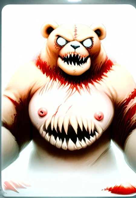 <lora:Zazu-a:1> hattiezazu, digital art, soft light, score_9, score_8_up, score_7_up, score_6_up, score_5_up, score_4_up, cute girl, monsterous, small cute huge fake tits, nipples bear, teddy bear bade out of patches kf human skin, stitched together, fleshly, solo, kitchen background, hattiezazu, digital art, soft light, cybermutant, fleshmutant, CarnageStyle, DonMFr4nk3nst31nXL , ruanyi0606,bear costume,red bowtie,teddy bear, DonMFr4nk3nst31nXL , cybermutant, fleshmutant, CarnageStyle, ruanyi0606,bear costume,red bowtie,teddy bear,, hattiezazu, digital art, soft light, ral-ktchzpong, Wes Anderson's restaurant, huge fake tits, clothed, cleavage girl starting at camera, scars, disgusting skin, stirches, carnage, flesh covered, huge exposed boobs, horny girl