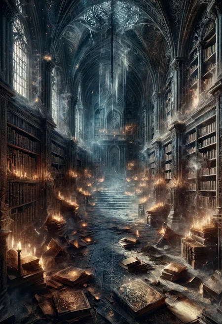 ais-rcn, the grand hall of a deserted library, its shelves dust-laden yet full of untold secrets, the silence broken only by the crackle of an unseen fire <lora:ais-rcn-sdxl:1>, cinematic