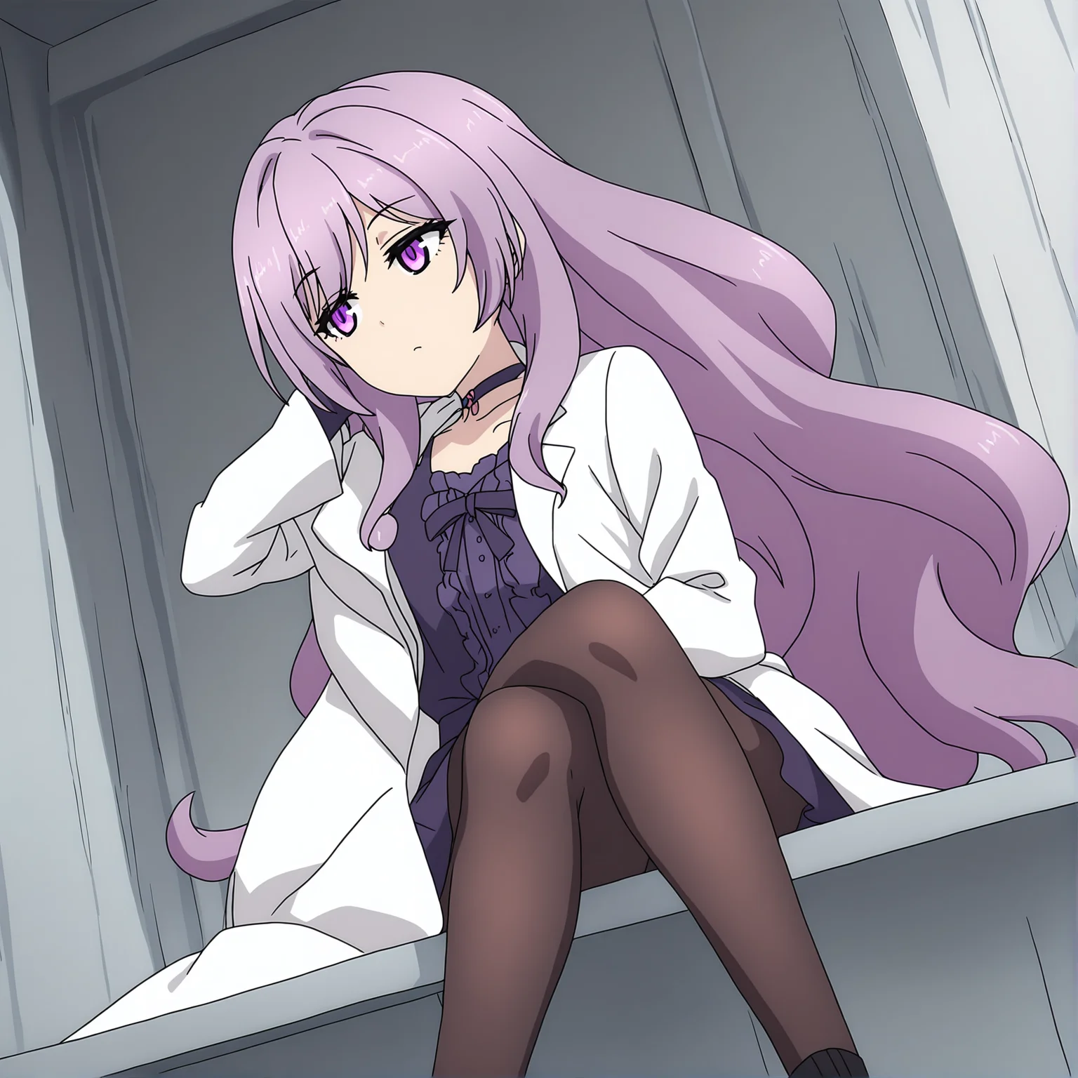 newest,absurdres,masterpiece,highres,<lora:noobai_ep11_stabilizer_v0.138_fp16>,<lora:ibarada2:1>,ena_ibarada,long hair,science coat,pantyhose,