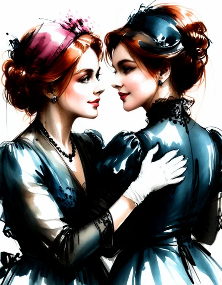watercolor painting (embedding:0rangeP1nkT3al.safetensors:1.1), 0rangeP1nkT3al, Two Edwardian ladies embracing and looking lovingly at each other, inksketch, liquify, perfect, masterpiece, sharp . vibrant, beautiful, painterly, detailed, textural, artistic, line art drawing (embedding:0rangeP1nkT3al.safetensors:1.1), 0rangeP1nkT3al, Two Edwardian ladies embracing and looking lovingly at each other, inksketch, liquify, perfect, masterpiece, sharp . professional, sleek, modern, minimalist, graphic, line art, vector graphics, cinematic still (embedding:0rangeP1nkT3al.safetensors:1.1), 0rangeP1nkT3al, Two Edwardian ladies embracing and looking lovingly at each other, inksketch, liquify, perfect, masterpiece, sharp . emotional, harmonious, vignette, 4k epic detailed, shot on kodak, 35mm photo, sharp focus, high budget, cinemascope, moody, epic, gorgeous, film grain, grainy