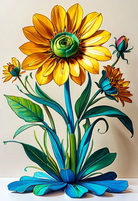 artshmll, pencil contour drawing, artfshnshtr, artxldnc
painting with colored pencils on white paper and a flower is sitting on a table, in the style of whimsical cyborgs, dark azure and green, sun-soaked colours, nature studies, frogcore, rough clusters, synchromism