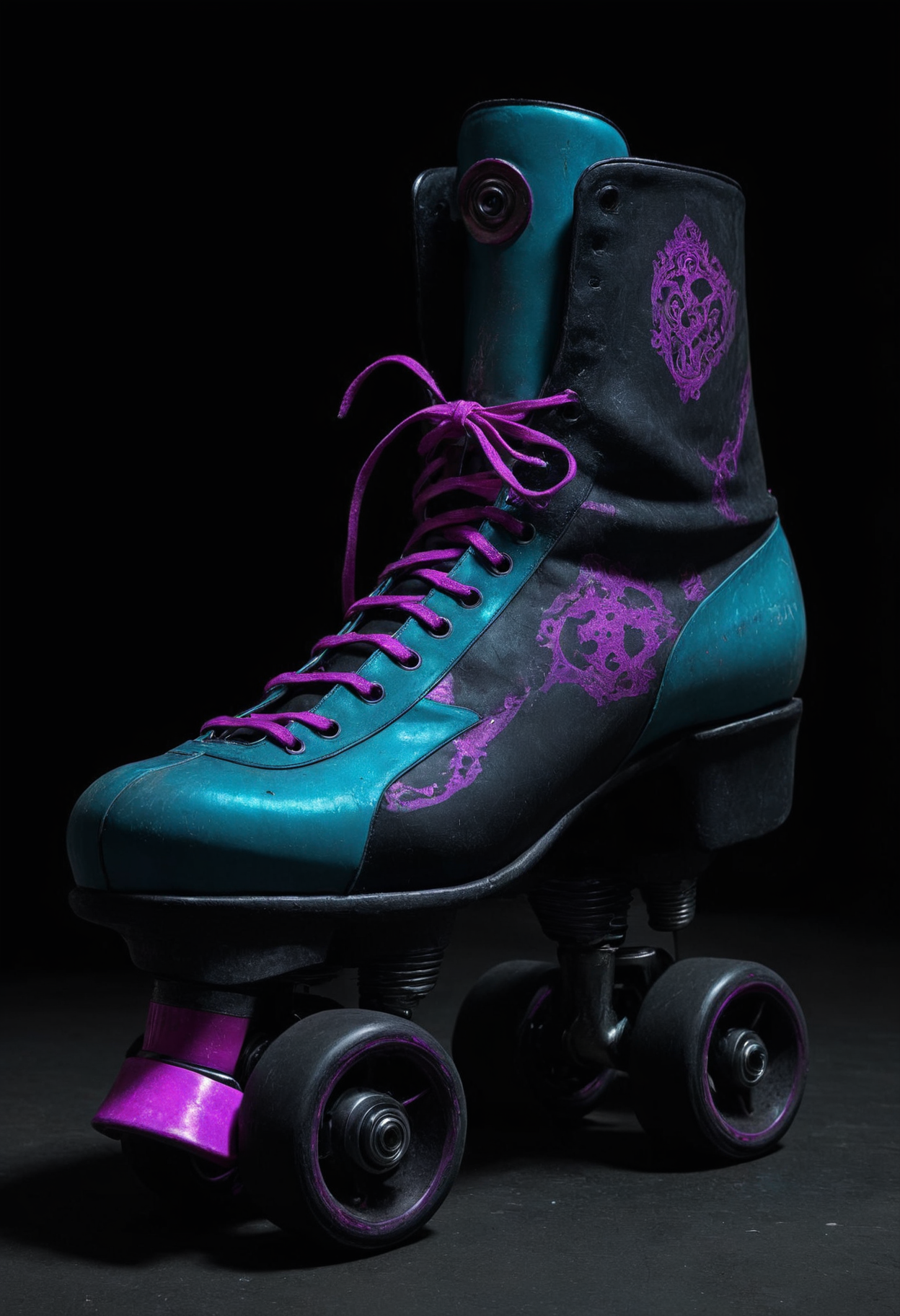 behance, Baroque Roller skates, Bathed in shadows, Energetic, (art by Alberto Burri:1.3), futuristic Neon cyberpunk synthwave cybernetic  Charles Angrand and by Marcos Zegers, involved in a project
