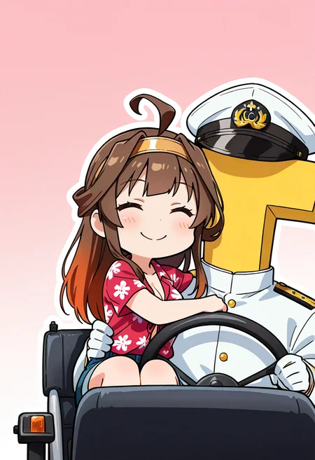 score_9,score_8_up,score_7_up,source_anime,masterpiece,best quality,detailed digital illustration of couple,splash,,windy,fast,simple background,left hand drive,<lora:swimmwagen:1>,schwimmwagen,
couple,girl,smiling,kongou_ \(kancolle\),black hair,sit in passenger seat,aloha shirt,chibi,ð,
couple,boy,smiling,t-head_admiral \(kancolle\),peaked cap,driving,chibi,