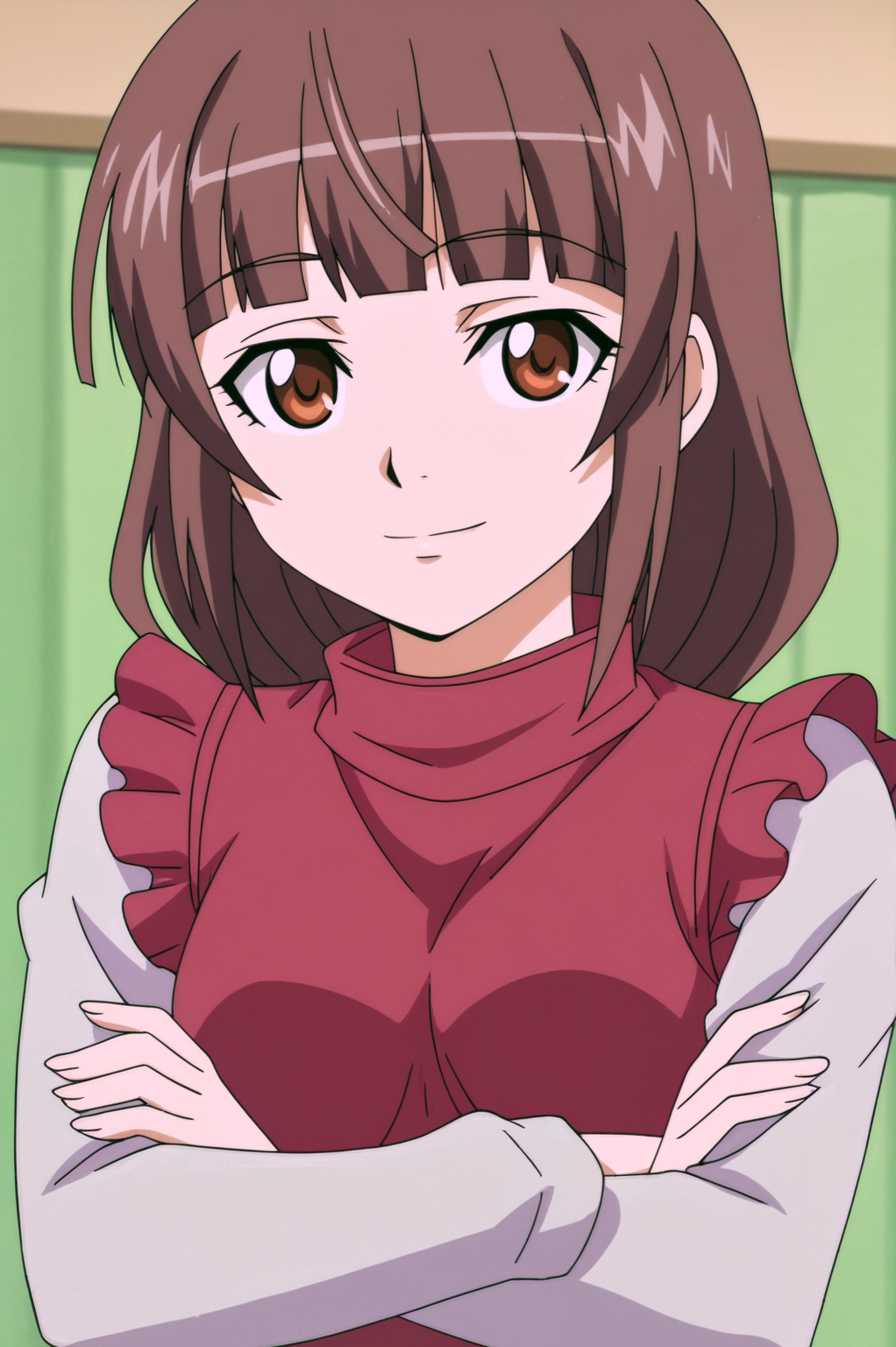 rating_safe,  anime screencap, consistent background,   Emiru Ikuno, light smile, upper body  <lora:Nozoki_Ana-Emiru_Ikuno-PDXL:0.8>,