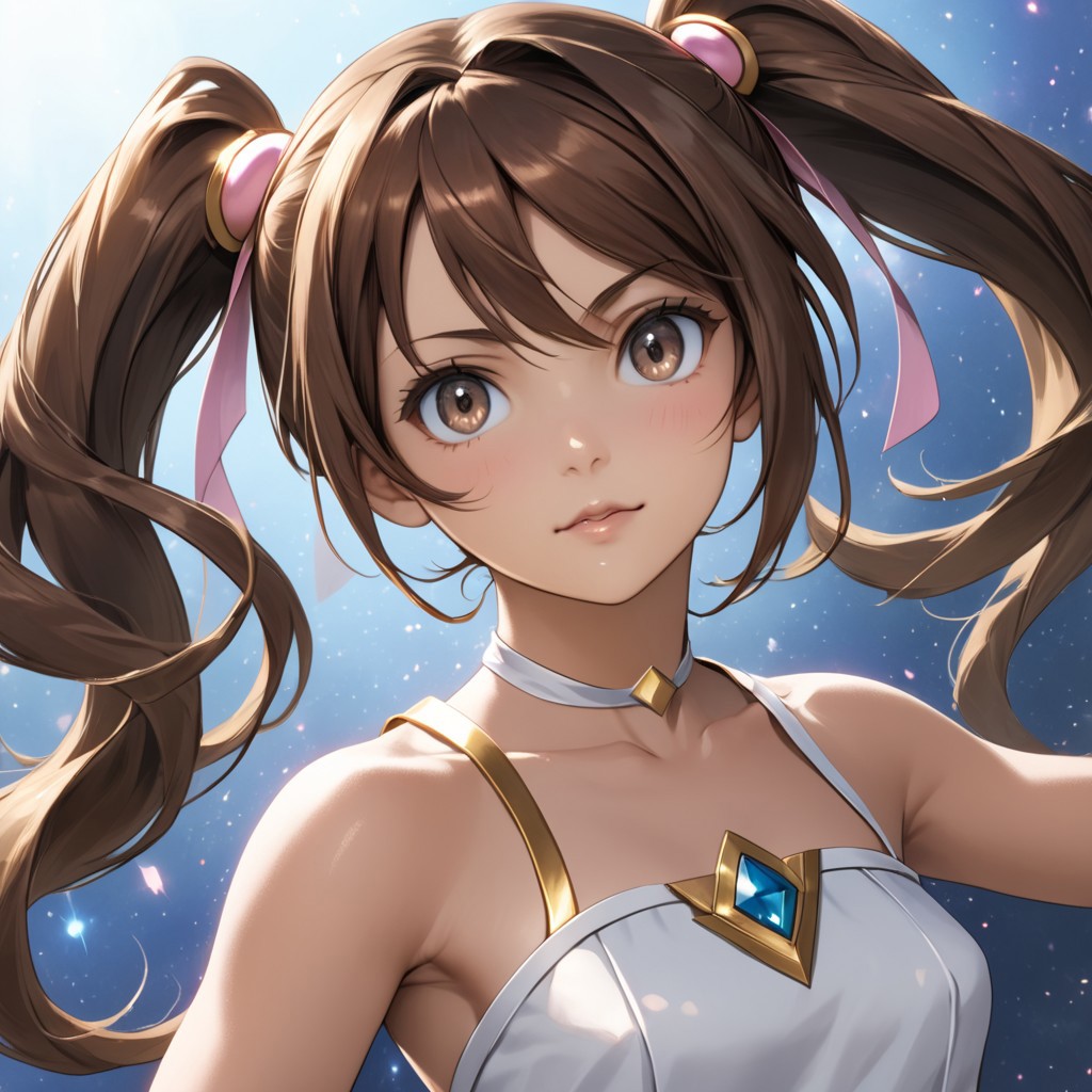 masterpiece, best_quality, solo,<lora:Kra_test:0.8>, k'ra, brown hair, grey eyes, twintails, small breasts, magical girl, score_9, score_7_up, source_anime, ntm,