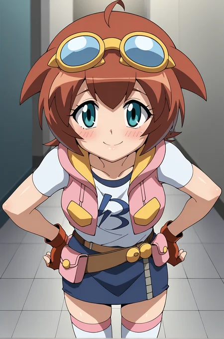 score_9, score_8_up, score_7_up, source anime, anime, animification, anime screencap, anime coloring, vivid colors, shiny skin, skindentation, deep skin, depth of field, high quality, highres, (dynamic angle,dynamic pose),
amano madoka, 1girl, solo, looking at viewer, blush, smile, short hair, blue eyes, skirt, brown hair, shirt, thighhighs, gloves, jacket, ahoge, belt, miniskirt, fingerless gloves, vest, aqua eyes, white thighhighs, leaning forward, goggles, eyewear on head, goggles on head, hands on hips, pouch, belt pouch
BREAK
masterpiece, high quality
<lora:Amano_Madoka:0.9>