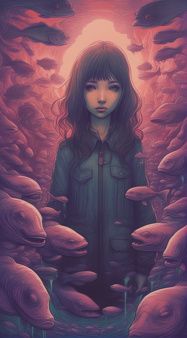 drawix4 girl, a dark and mysterious world unfolds, enigmatic dreamscape surrealistic <lora:drawix4:1>