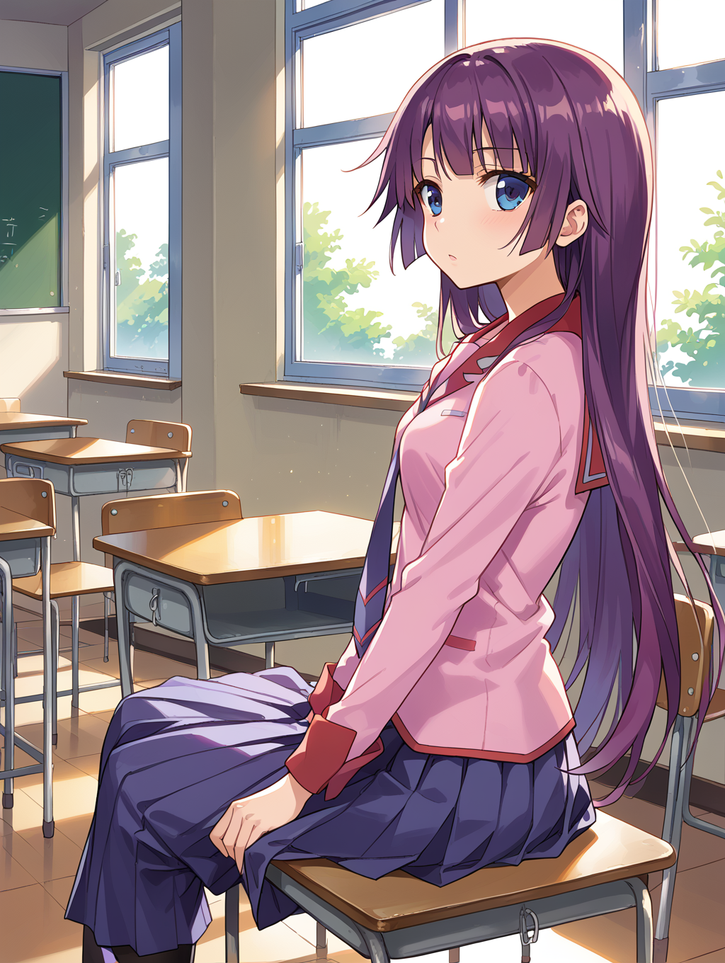 score_9, score_8_up, score_7_up,source_anime,BREAK,
Senjougahara_hitagi, school, school desk, sitting, school chair, window, looking outside, 
<lora:Senjougahara_hitagi:1>