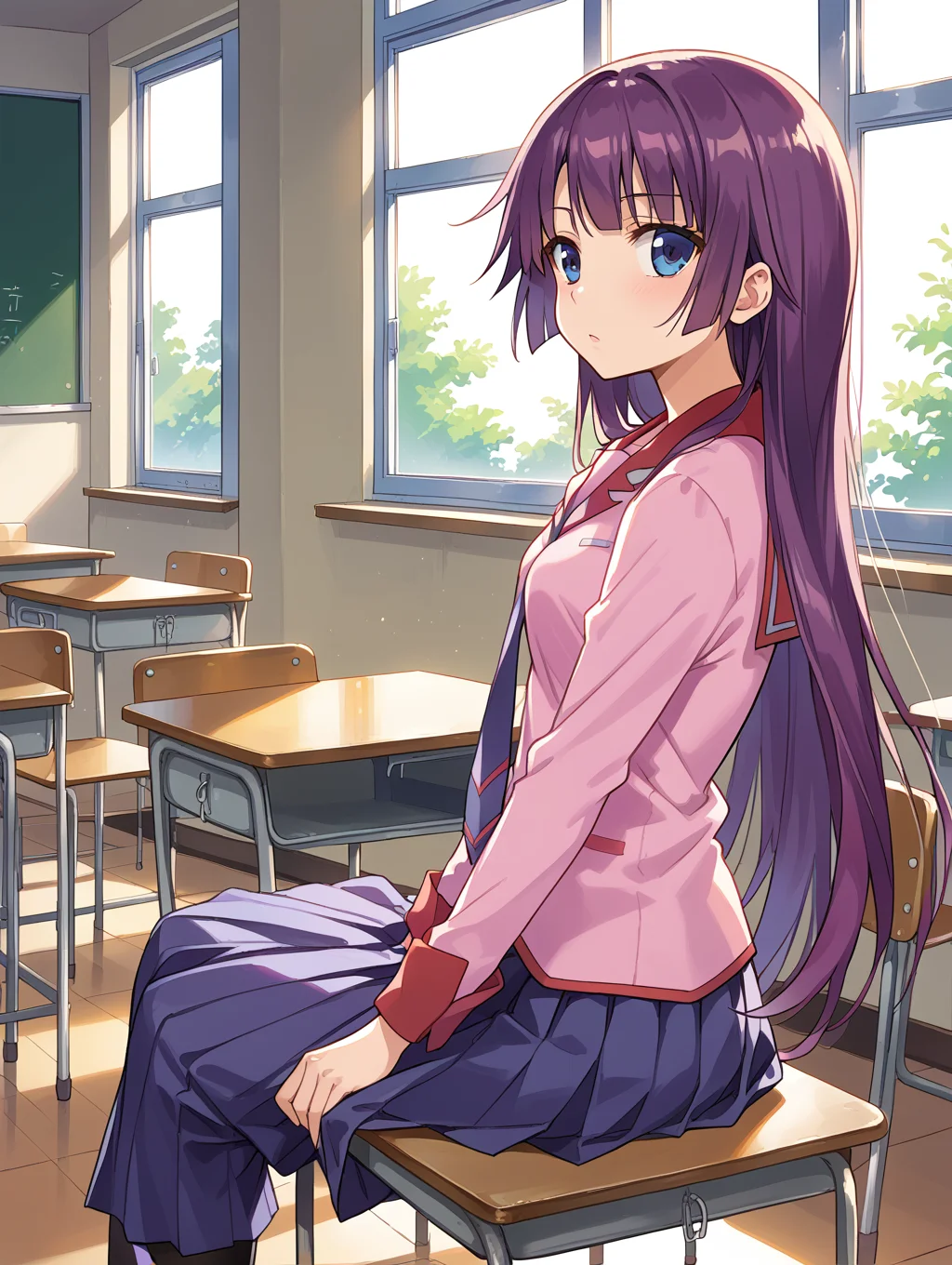 score_9, score_8_up, score_7_up,source_anime,BREAK,
Senjougahara_hitagi, school, school desk, sitting, school chair, window, looking outside,
<lora:Senjougahara_hitagi:1>