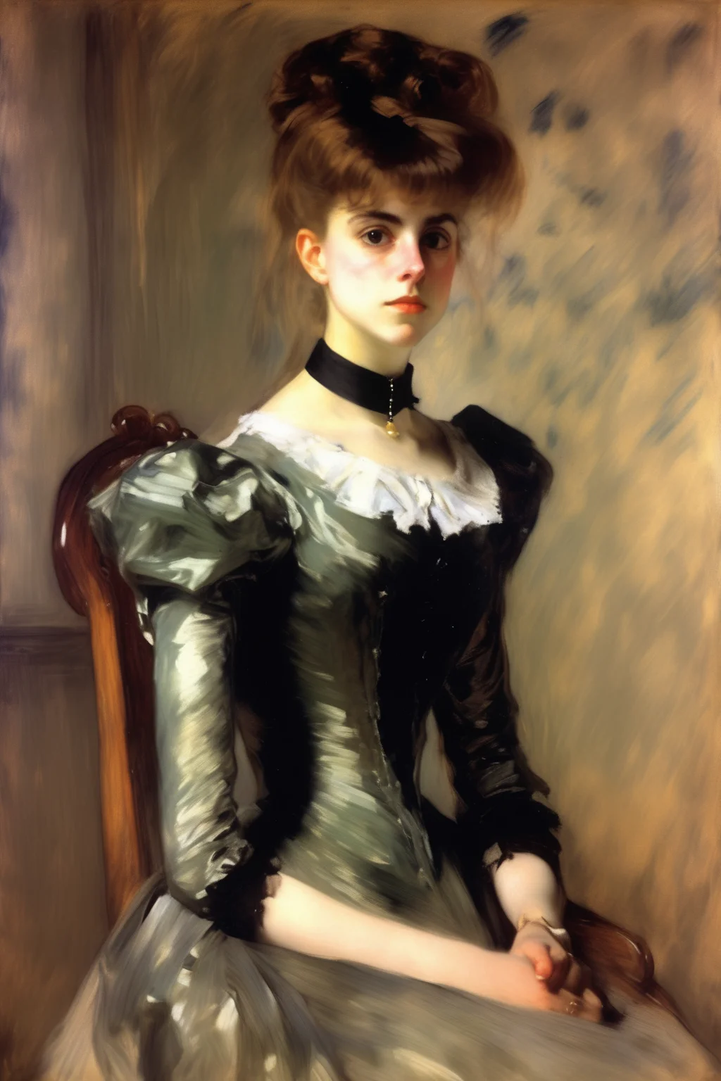 <lora:William Merritt Chase Style:1>William Merritt Chase Style - a john singer sargent portrait of a young noble lady in 1890s london