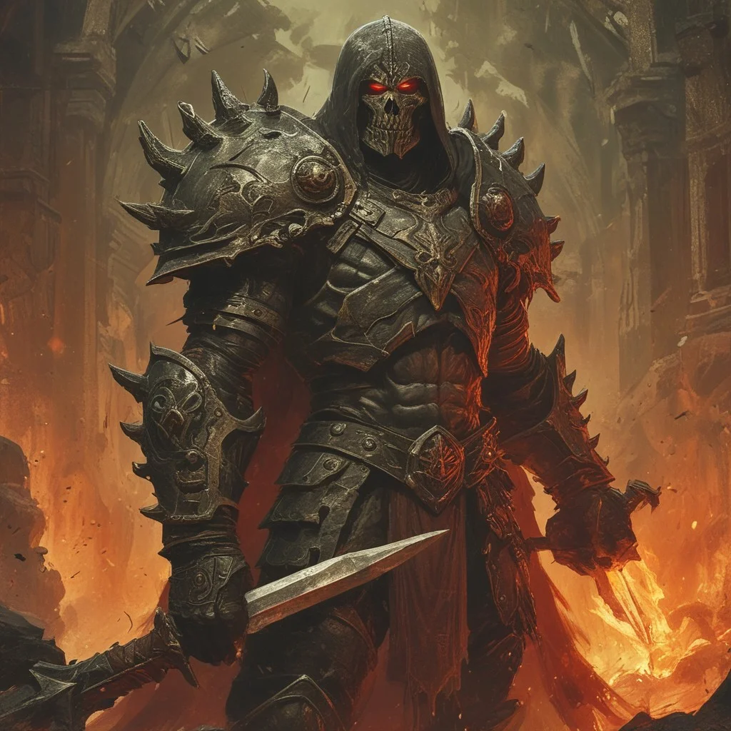 a warrior with a sword, he-man with a dark manner, instagram contest winner, tigerman, deep crimson and dark shadows, simetrical medium shot, dark ruins, road warrior, lich, filmation, medieval wear, neotribal, lord of cinder, --n 6, red mist, dark sepia tone, highly detailed, artstation, artgerm, art by greg rutkowski and alphonse mucha