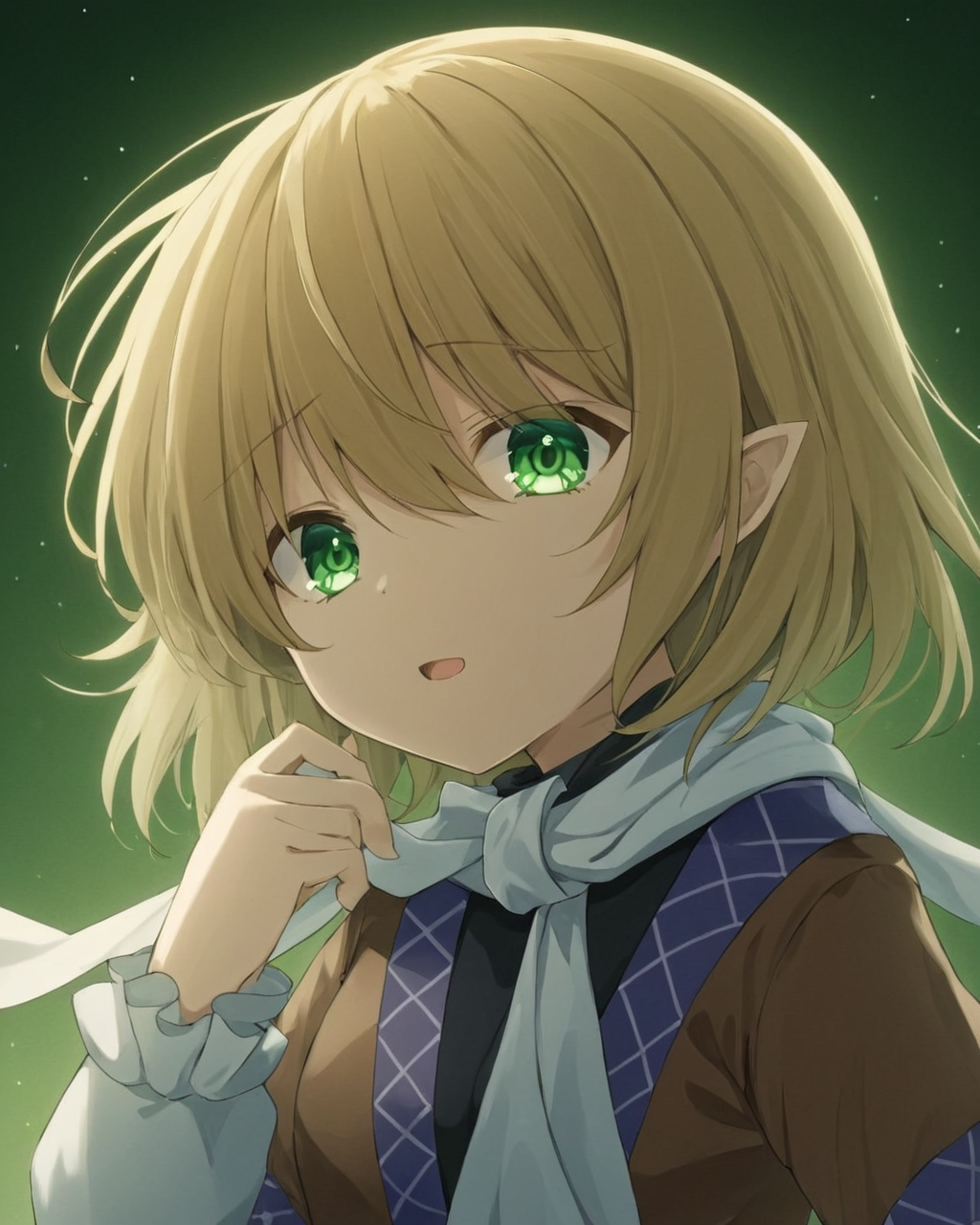 mizuhashi parsee, upper_body, 2girls, white_scarf, hair_over_one_eye, closed_mouth, arm_warmers, layered_clothes, brown_shirt, looking_to_the_side, tongue_out, brown_jacket, black_shirt, solo_focus, blood_on_hands
<lora:mizuhashi_parsee_image5693_2023-12-17-000005:1>,star-shaped_pupils,symbol-shaped_pupils,. gorgeous,key visual, vibrant, studio anime,award-winning, professional, highly detailed,high budget, cinemascope