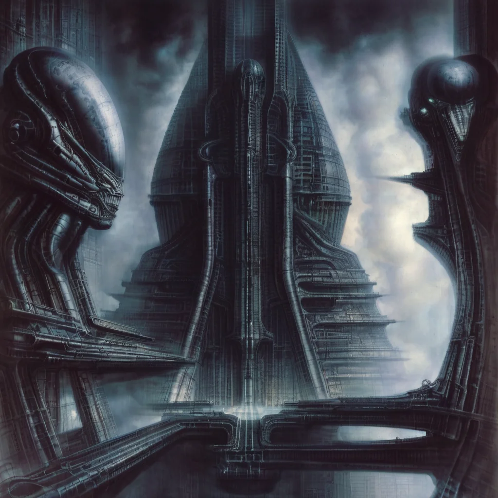 <lora:g1g3r:1>g1g3r 3t3rn1ty dark alien architecture machine