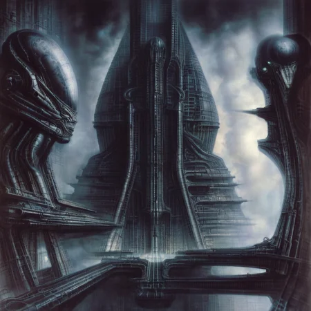 <lora:g1g3r:1>g1g3r 3t3rn1ty dark alien architecture machine