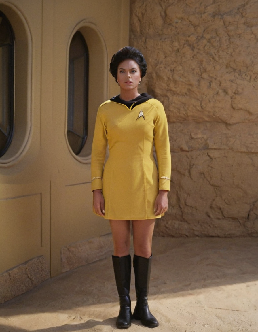 cinematic still uniformlora, 1woman, solo, full body, yellow uniform . emotional, harmonious, vignette, 4k epic detailed, shot on kodak, 35mm photo, sharp focus, high budget, cinemascope, moody, epic, gorgeous, film grain, grainy, uniformlora, 1woman, solo, full body, yellow uniform, intricate, elegant, highly detailed, cinematic, focus, directed, ambient light, sharp, fine detail, dramatic, perfect composition, beautiful dynamic, sunny, background, professional, atmosphere, magic, stunning, symmetry, iconic, brave, vivid colors, clear, color, inspired, rich deep complex