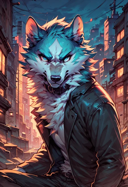 score_9, score_8_up, score_7_up, solo, shirou ogami, bna, furry, dark, night, city, detailed background, looking at viewer, Intimidating, <lora:Shirou_Ogami:1>