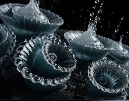 several mighty water spirals connecting top to bottom, sparkling drops erupting into every direction, black background, bright lighting, semirealistic painting, best quality, masterpiece, extremely detailed, 8K <lora:add-detail-xl:2>