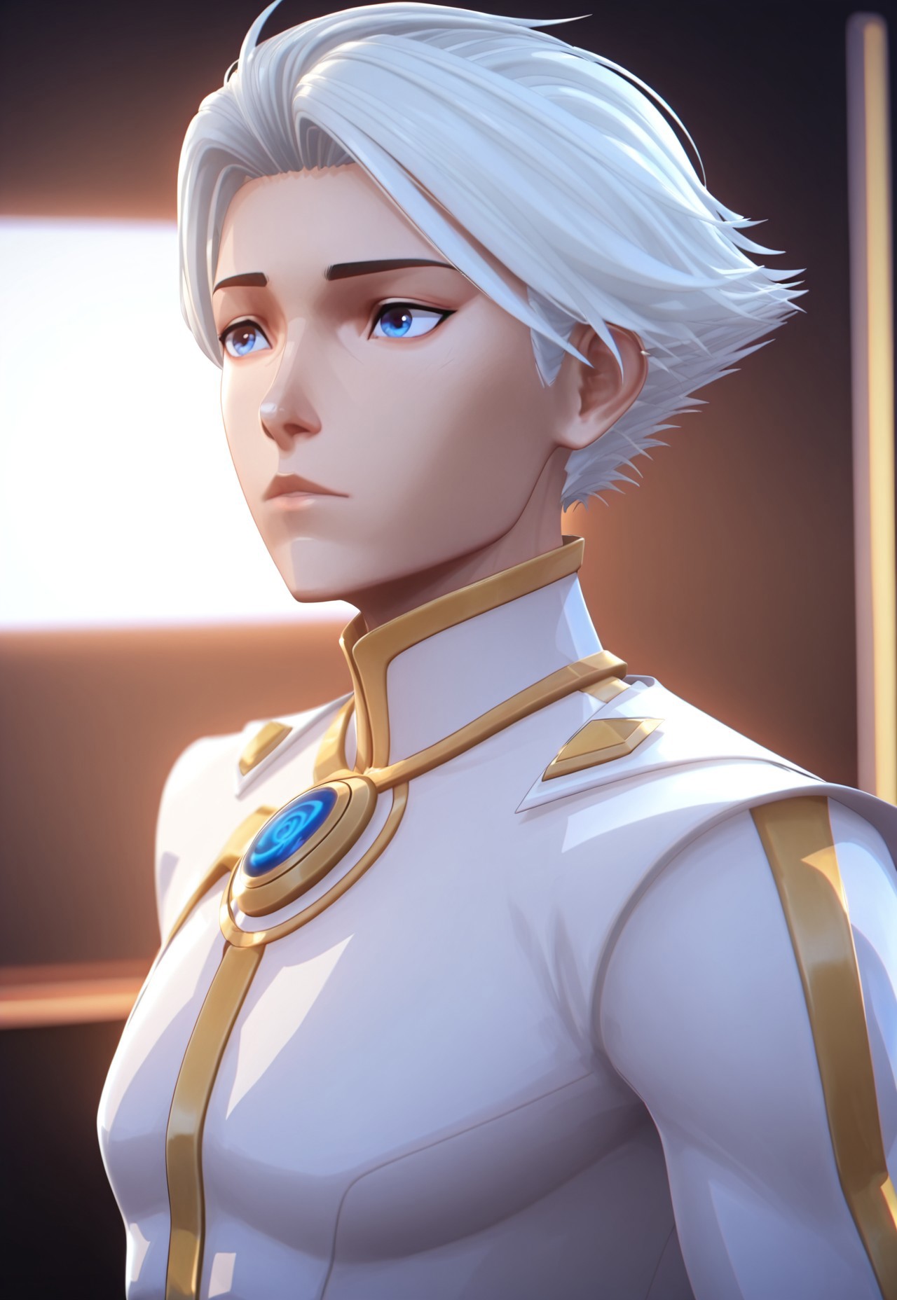 masterpiece, best quality, , (3d:0.4), , 1boy, solo, male focus, Nice, Blue Eyes, White Hair,