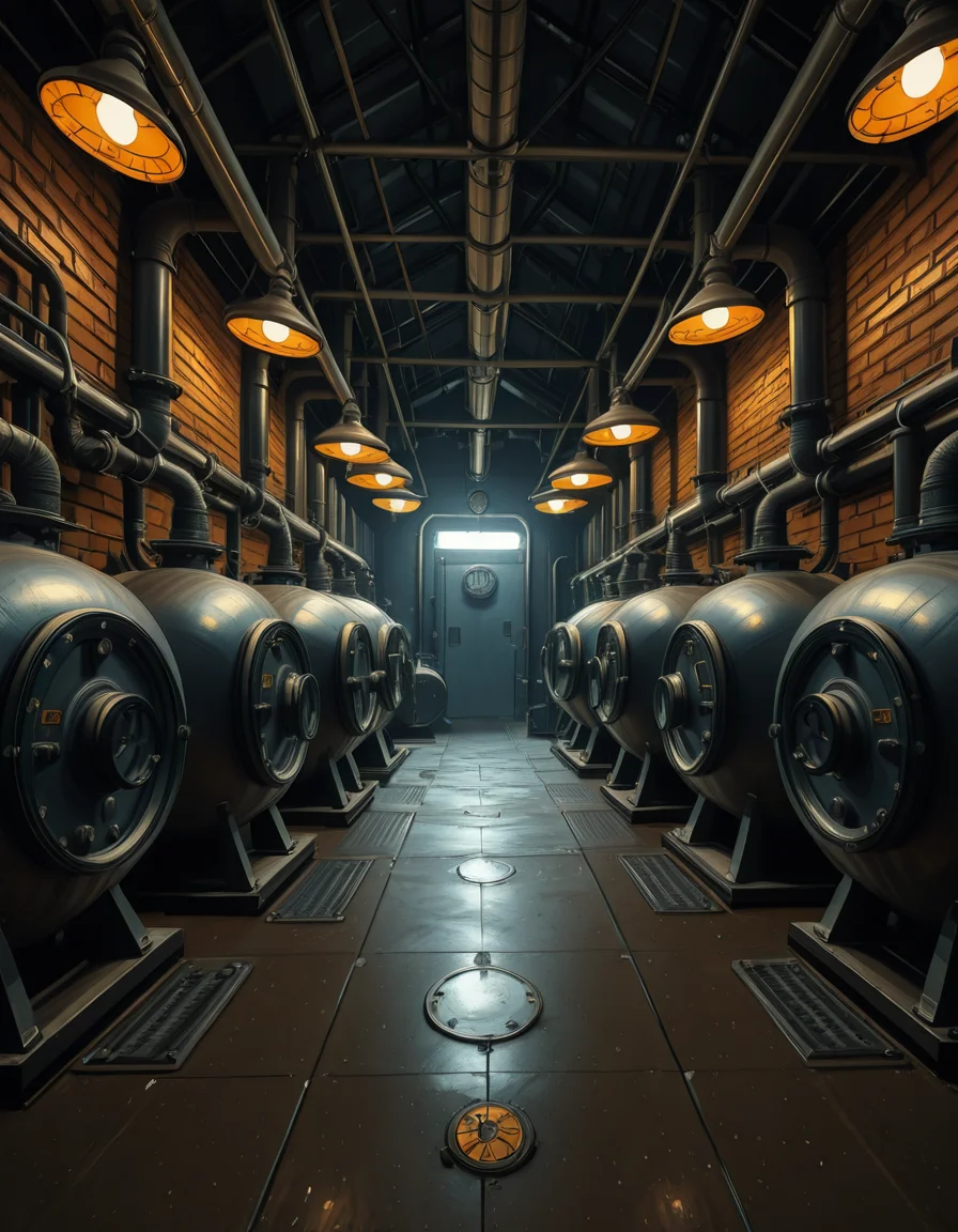 A highly detailed and realistic photograph of an industrial boiler room filled with large metal boilers, complex pipe systems, and pressure gauges. The room is dimly lit with a mix of warm yellow lighting from overhead industrial lamps and cool blue reflections from metallic surfaces. The air is slightly hazy with steam escaping from some of the pipes. The floor is made of reinforced concrete with visible stains from oil and water. Various control panels with blinking LED indicators and warning signs are mounted on the walls. The atmosphere is rugged and mechanical, evoking a sense of power and industrial efficiency. The depth of field is sharp, capturing intricate details such as rust on old pipes, the texture of the metal surfaces, and the labels on the control panels. The composition emphasizes symmetry, with pipes and machinery creating a structured, almost futuristic aesthetic.
<lora:SDXLFaeTastic2400:0.4> <lora:extremely_detailed:0.4> extremely detailed, <lora:industrial_boiler_room-i:1>,industrial b01l3r r00m, Masterpiece,best quality,hi res,8k,hi res,8k,award winning,(sharp focus, intricate, highly detailed),