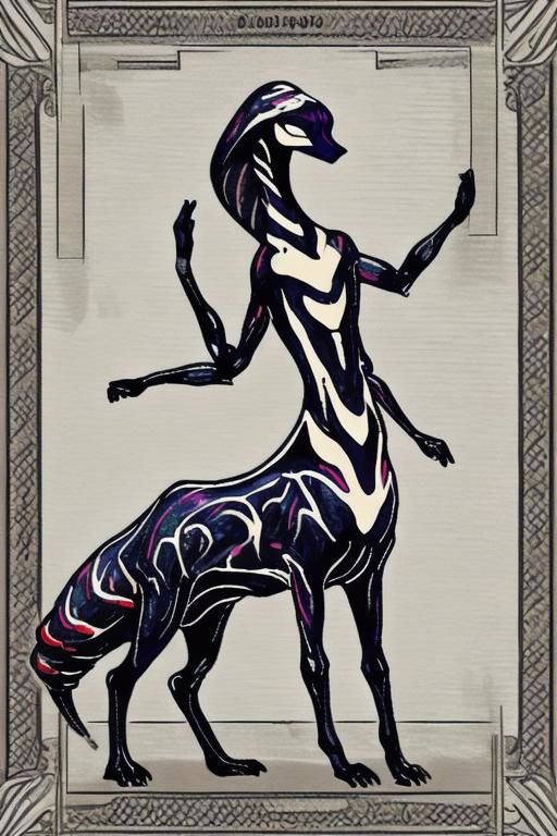 ASCIIASCII((Agreo):0.5), ((1_creature, solo, wavy_body, flat_body, 1_head, (((4arm):1.2), 2_left_arms_2_right_arms, symmetrical_limbs)), 4_legs, taur)), ((colorful_skin)), pointed_face, long_nostrils, tail, inhuman, androgynous, no_wings, no_paws, no_shell, no_human_traits, (3_fingers, 3_toes), 2_eyes, small_eyes, no_mouth, no_hooves, no_paws, no_handtail, ((cobra_hood, hood_connected_to_forehead, no_clothing, gills_on_neck)), vertical_nostrils_down_face, visible_face, shaded_eyes, (no_mouth, mouthless, wide_neck, flat_neck, no_nose), smooth_skin, (snake_body, slender_body, worm_body, long_body, slender_taur_body, slender_lower_body, slender_abdomen, tapered_face, pointed_face) thick_tail, tapered_tail, (quadrapedal), pale_underbelly (OverallDetail+, high_quality_image, masterpiece_quality, ultra_detailed, highly_detailed_image, highly_detailed_arms, highly_detailed_gills, highly_detailed_face, highly_detailed_hands, good_anatomy, clean_lines, good_lighting, high_contrast, hires))((sfw, rating: safe))