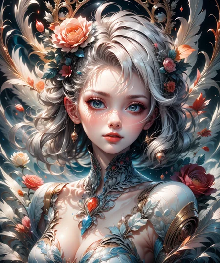 (masterpiece), (best quality), (vibrant light colors), intricate pattern, <lora:AnzhcDreamwave v3_1 watermark fix:0.5> anzhcdreamwave, aesthetic, canvas with red paint, 1girl, white hair, pale, creativity, white dress, hair ornament, dreamlike, <lora:more_details:0.5>, (blurry background:1.1)