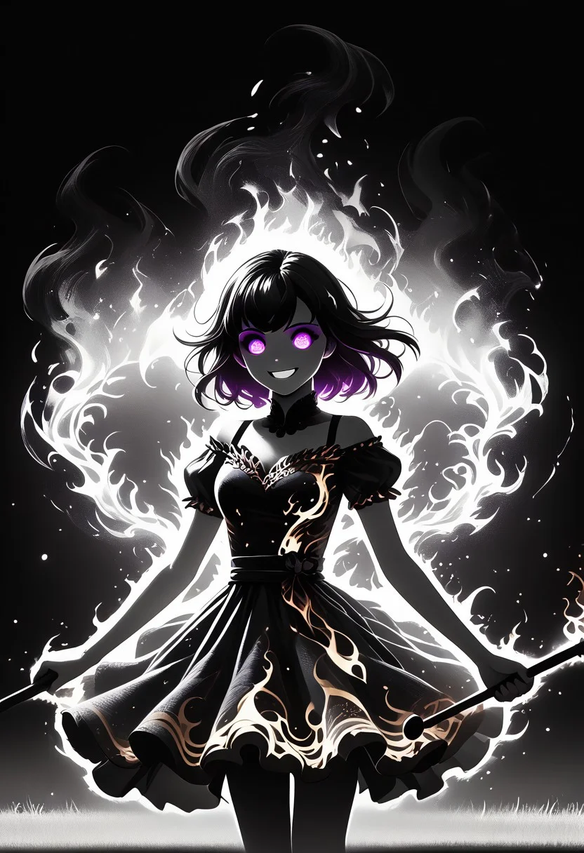 Score_9,Score_8_up,Score_7_up,Score_6_up, 1girl, soft body, perfect face, detailed face, detailed eyes, flames in eyes, detailed intricate dress, dress is on fire, playing golf, blue grass, purple clouds, golden hour light, elegant settings, enjoying, all computers and machines are on fire, flames ravaging around her, filled with joy, smile, close-up, intimate, happy, romantic, sensuous, lusty, seductive, Voluptuous, perfect body and eyes, extreme detail, Masterpiece, Best Quality, sharp focus, high contrast, embossed, high resolution, insane details, 8k, DonMS1mpl3Dr4w1ngXL, black and white, simple lineartng_deepnegative_v1_75t, onfire