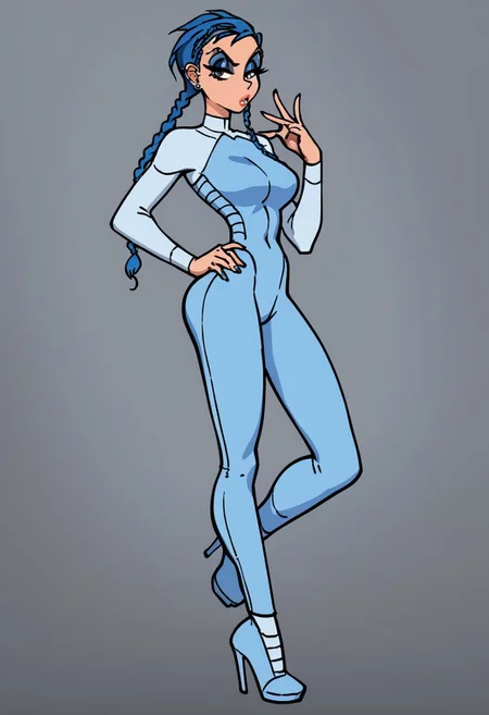score_9, score_8_up, score_7_up, anna, fellatrix style,
solo,1girl ,breasts, braid, blue hair, long hair, braid,great shading,,open eyes, eyeshadow, blue eyeshadow,makeup,, eyebrow piercing, piercing,
blue motosuit,
standing pose, looking at viewer, full body
gray background,