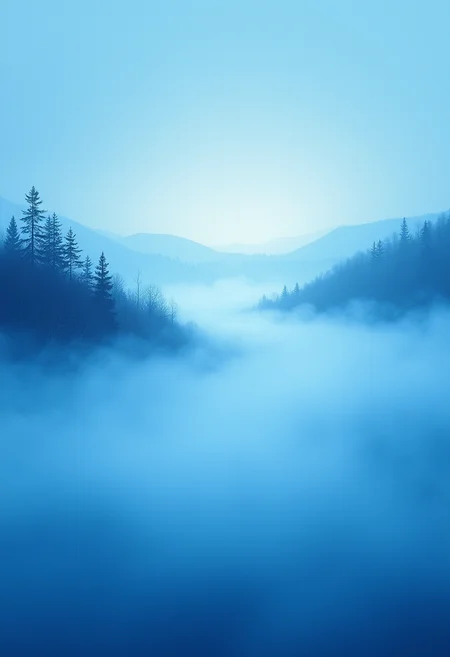 Craft a captivating image that embodies the essence of November's atmosphere, featuring a delicate yet vibrant thin blue veil of mist hovering just above the Earth. Envision this ethereal layer merging harmoniously with the cerulean sky, creating an enchanting scene filled with subtle movement and tranquil mystery. Let the composition be bathed in soft diffused light that dances across the landscape below, casting a dreamlike glow upon every element within the frame. The style of this work should lean towards an Impressionist approach, with gentle brushstrokes capturing the nuances of light, color, and texture, immersing viewers in the dreamy allure of this mesmerizing scene. , ,
