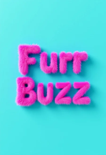 furrytext "Furr Buzz" with pink letters coated in pink furr on turqoise background.