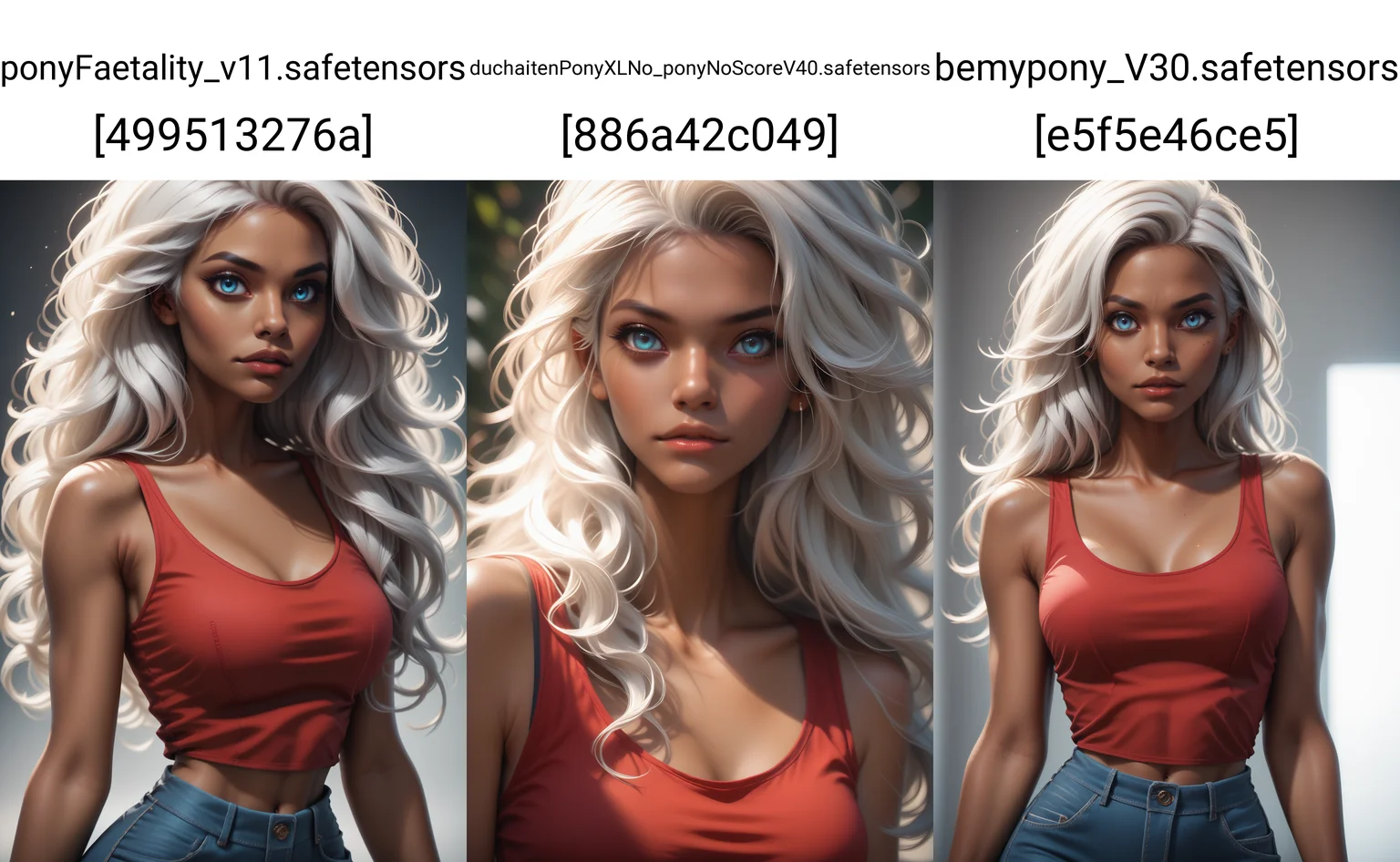 score_9, score_8_up, score_7_up, rating_safe,
1girl, solo, red tank top,
<lora:Dark_Ivory_Pony_v0.1:0.6> d4rk1v0ry, blue eyes, white hair, (dark-skinned female),