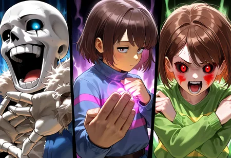 sans \(undertale\), skeleton, skeletal hand, 
frisk \(undertale\), 
chara \(undertale\), black sclera, brown hair, 
<lora:noobai_ep11_stabilizer_v0.138_fp16:0.4>, <lora:cfg_scale_boost:0.3>,<lora:nai_noob_new_1536:0.3>,<lora:nyaliaXLNBVP1lokrV6311P:0.45>, 3domain, <lora:3domain-000034:0.9>, (masterpiece, best quality, newest, highres:1.3), good quality, very aesthetic, absurdres, newest, very awa,