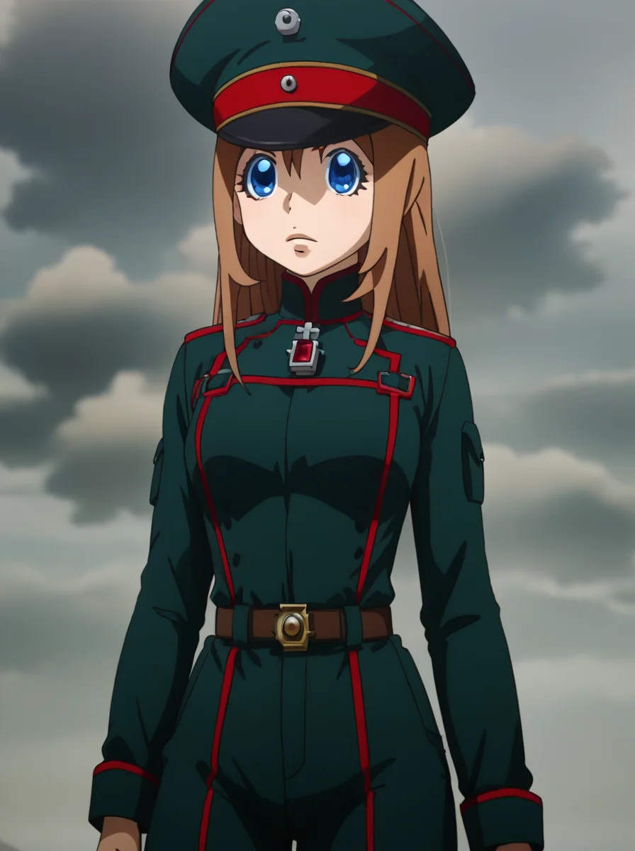 score_9, score_8_up, score_7_up, BREAK source_anime,
<lora:youjo_senki_Viktoriya_Serebryakov:0.8>,
visha, , 1girl, solo, whole body,standing,military uniform, blue eyes,brown hair, long hair, peaked cap, military hat,,standing,overalldetail