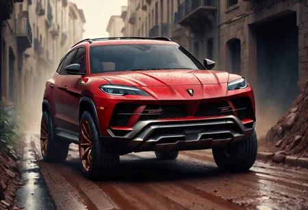 Ferrari SUV on dirty road, trending on artstation, sharp focus, studio photo, intricate details, highly detailed, by greg rutkowski