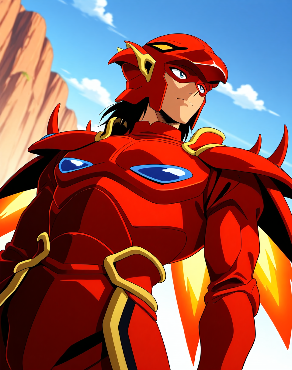 <lora:Mushra_(Shinzo)_(Illustrious)_(AD):1.35> Mushra, phoenix armor, Shinzo, 
exterior, vivid anime blue sky with detailed clouds, mountains, nature, dynamic action, dutch angle, chest focus, male focus, head turned to side, bent leg, 
BREAK: very awe, aesthetically pleasing, masterpiece, best quality, amazing quality, very aesthetic, perfect depth of field shot, absurd details, source_anime, masterclass anime, 
BREAK: lazympos, lazypos (3),