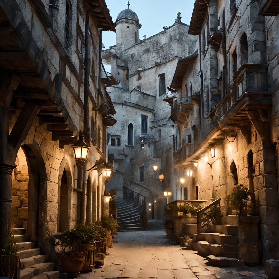 RAW photo, (masterpiece:1.3), subsurface scattering, heavy shadow, (high quality:1.4), (intricate, high detail:1.2), professional photography, HDR, High Dynamic Range, realistic, ultra realistic, photorealistic, high resolution, film photography, ambient lighting, atmospheric effects, <lora:detail_slider_v4:2>, OverallDetail, a narrow alley with stairs in the medieval city of Numenor, <lora:Numenor:1>, epiCPhoto