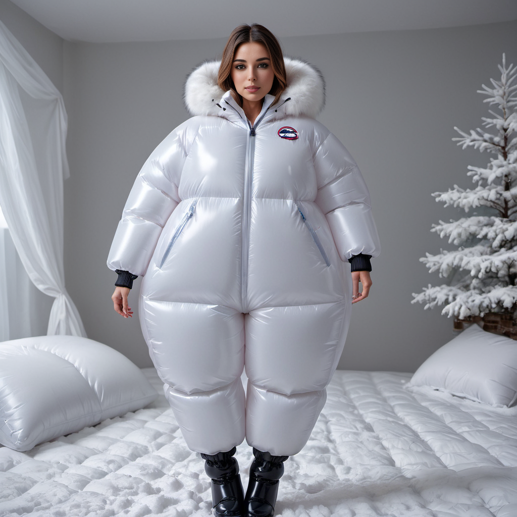 one cute american women wearing a large inflatable rubber downsuit puffer_downsuit , hyperdetailed photography,4k textures,intricate details,4k resolution,  <lora:puffer_downsuit_v1:0.6>, snow bedroom scene
 <lora:inflatablerubber:0.9>