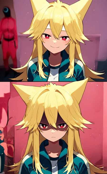 2koma,looking at viewer,comic,scene reference,track jacket,blurry background,<lora:Year1&Year2SquidGameMeme_illusXLNoobAI_Incrs_v1:1>,Moge-ko,Moge-ko girl,long hair,blonde hair,red eyes,animal ears,smug,
2koma,looking at viewer,comic,scene reference,track jacket,blurry background,<lora:Year1&Year2SquidGameMeme_illusXLNoobAI_Incrs_v1:1>,Moge-ko,Moge-ko girl,long hair,blonde hair,red eyes,animal ears,shaded face,
masterpiece,best quality,newest,absurdres,highres,2girls,<lora:Moge_v8:1>,