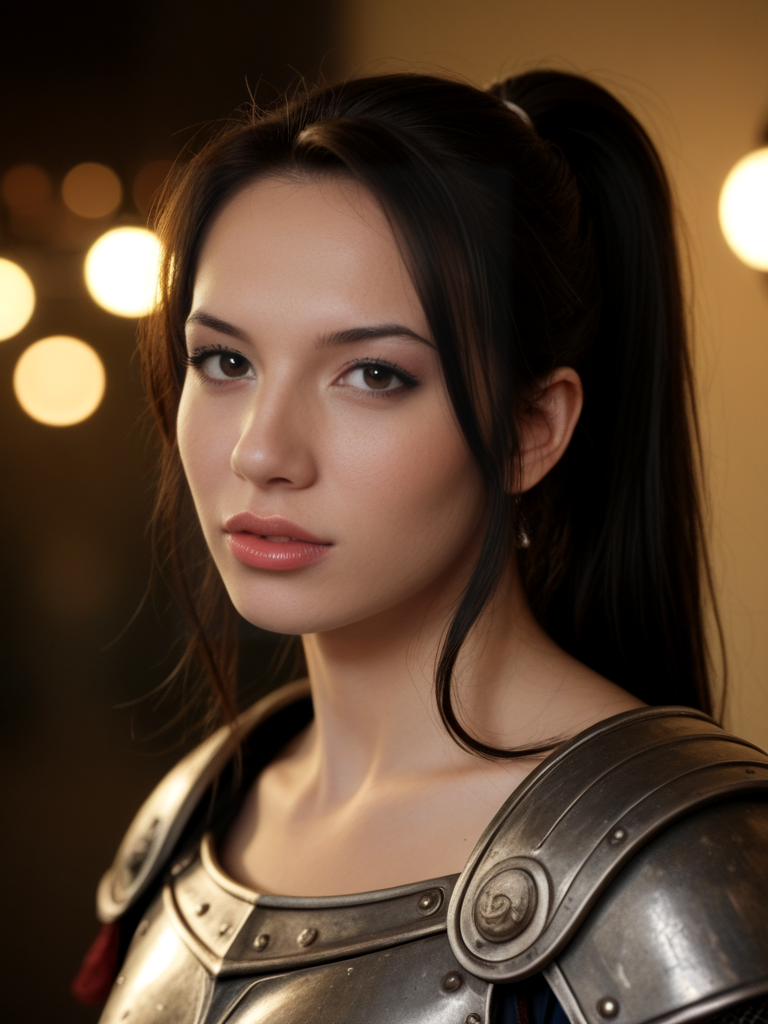 score_9, score_8_up, score_7_up, SabrinaK4mo3i, Sabrina Kamoei, <lora:SabrinaK4mo3i-pony:1>, cinematic, ultra detailed, portrait, 1girl, makeup, lips, long hair, high ponytail, bangs, dark hair, big lips, wearing scifi armor, 1960s, solo, looking at viewer, bokeh, focus, film, velvia, artistic, best quality, photograph, focus, face focused, magic hour, photography, warm light, sunset, movie still,