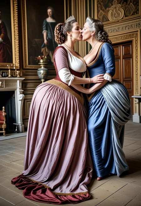 young prince getting washed by the middle aged servants, breasts shot,( life-like skin texture:1.5), realistic skin, (18th century:1.5), London, (victorian times), beautiful and mature, perfect face, Experienced middle-aged Empress, DArk blue or dark red or black royal traditional clothes, covered hair, expensive fabric, photorealistic, realistic, extreme realism, (masterpiece, photorealistic), dappled sunlight, studio lighting, (photorealistic:1.6), <lora:add_detail:0.8>, medieval queen, royal banquets, female guards, include masques (a form of courtly entertainment with dancing, acting, and elaborate costumes), feasts, and balls. Gowns and Kirtles: Women wore long, flowing gowns made of luxurious silk, dressed sexy and attractive, Empire waists
2girls,
(55 years old:1.5),
on all fours,
huge ass,
bent over,
slave boy,
milfs,
moms,
grannies,
married,
cheating,
Mistress,
French Queen medieval,
Empress,
determined look,
brave,
dominant presence,
traditional 1650 royal outfit,
Powerful women,
long legs,
exposed legs,
sexy legs,
bustle dress, 1woman, loose pants, harem_pants, see-through, silk, tight-fitting shirt, impossible shirt, large breasts, long hair, loose_scarf, head_scarf, jewelry, , cleavage, large breasts, gigantic breasts, huge breasts, licking each other's tongues, kissing each other, kissing each other on the lips