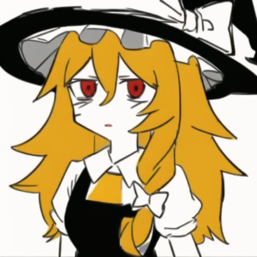 KKHTA_style, sharp_edges, masterpiece, best quality, (upperbody), (kirisame marisa), (simple background:1.3), (white background), <lora:Sloppy Drawing:0.7>