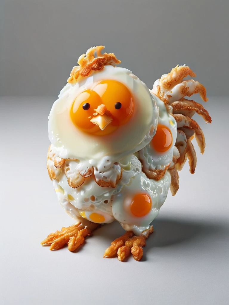 a cute chicken made of ral-friedegg, looking at viewer <lora:ral-friedegg:1>