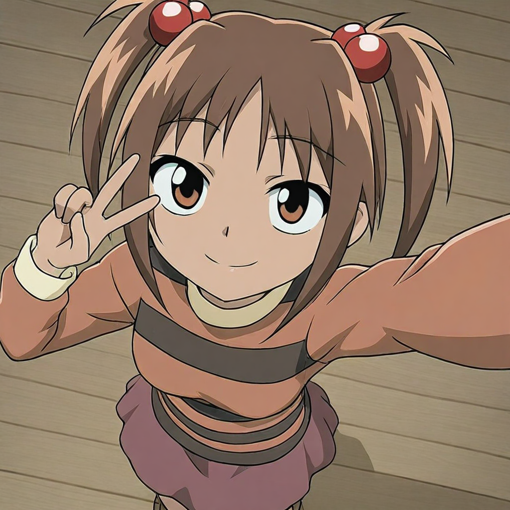 masterpiece, best quality, shiori_mnh, brown hair, twintails, hair bobbles, long sleeves, skirt, selfie, from above, smile
