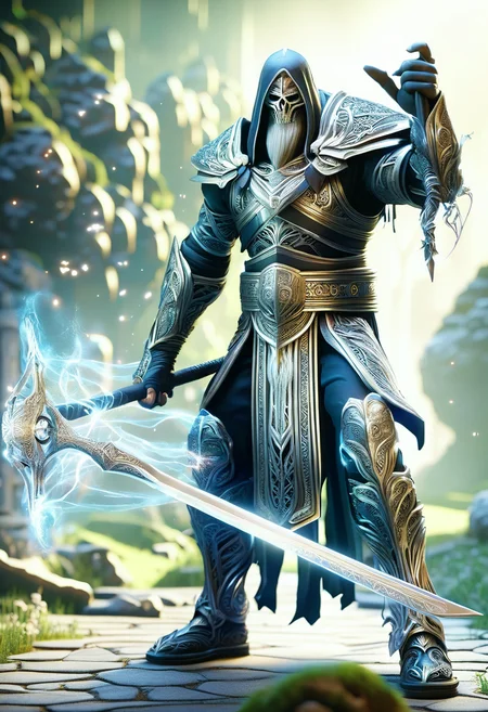 hyper detailed masterpiece, dynamic,awesome quality,DonM3lv3nM4g1cXL magic, ,male ogre kingdoms irongut, , necromancer's scythe  <lora:DonM3lv3nM4g1cXL-v1.1-000006:1>