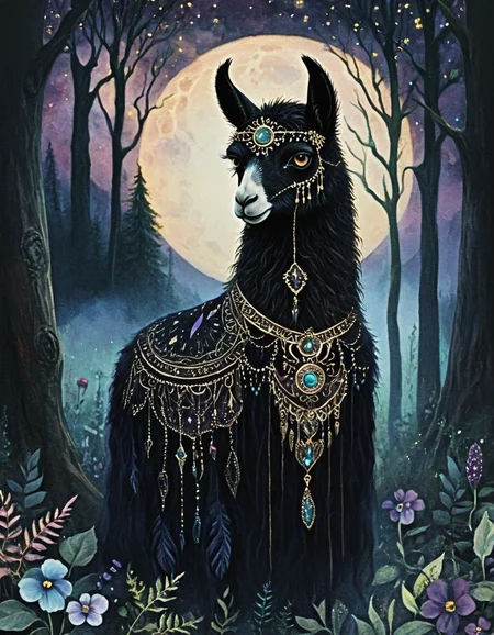novuschroma style llama in an enchanted forest <lora:124_novuschromaSXL_a4:1>