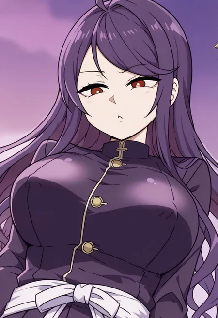 1girl, gundou mirei, red eyes, long hair, virtual youtuber, swept bangs, purple hair, parted bangs, <lora:pony_char_gundou_mirei-000030:1>  ,,,,,, anime coloring, anime screencap, 1girl,Solo ,, anime,PUFFY nipple,,,official art, Uncensored ,Unedited ,,,, , ,,,large breasts