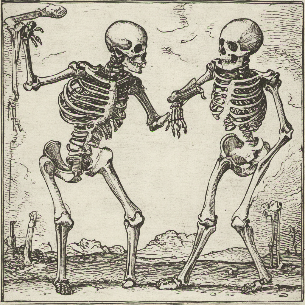 high quality, masterpiece,  dansemacabre  ,skeletons argue  <lora:dansemacabre-000007:1>